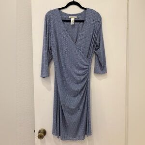 Laundry by Design Geometric Blue wrap V neck Dress Sz 12 Preppy minimalist